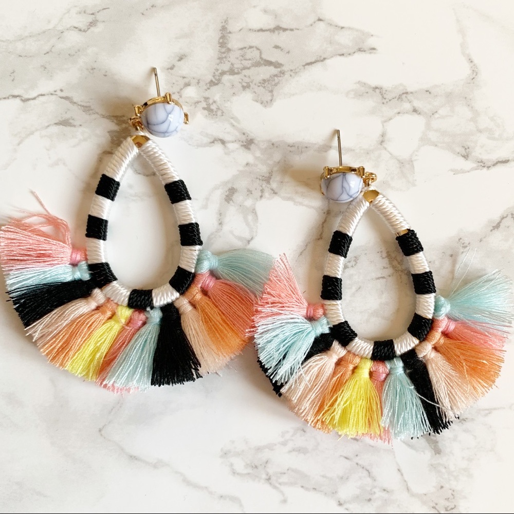 NEW Boho Colorful Fringe Statement Earrings - Picture 4 of 6